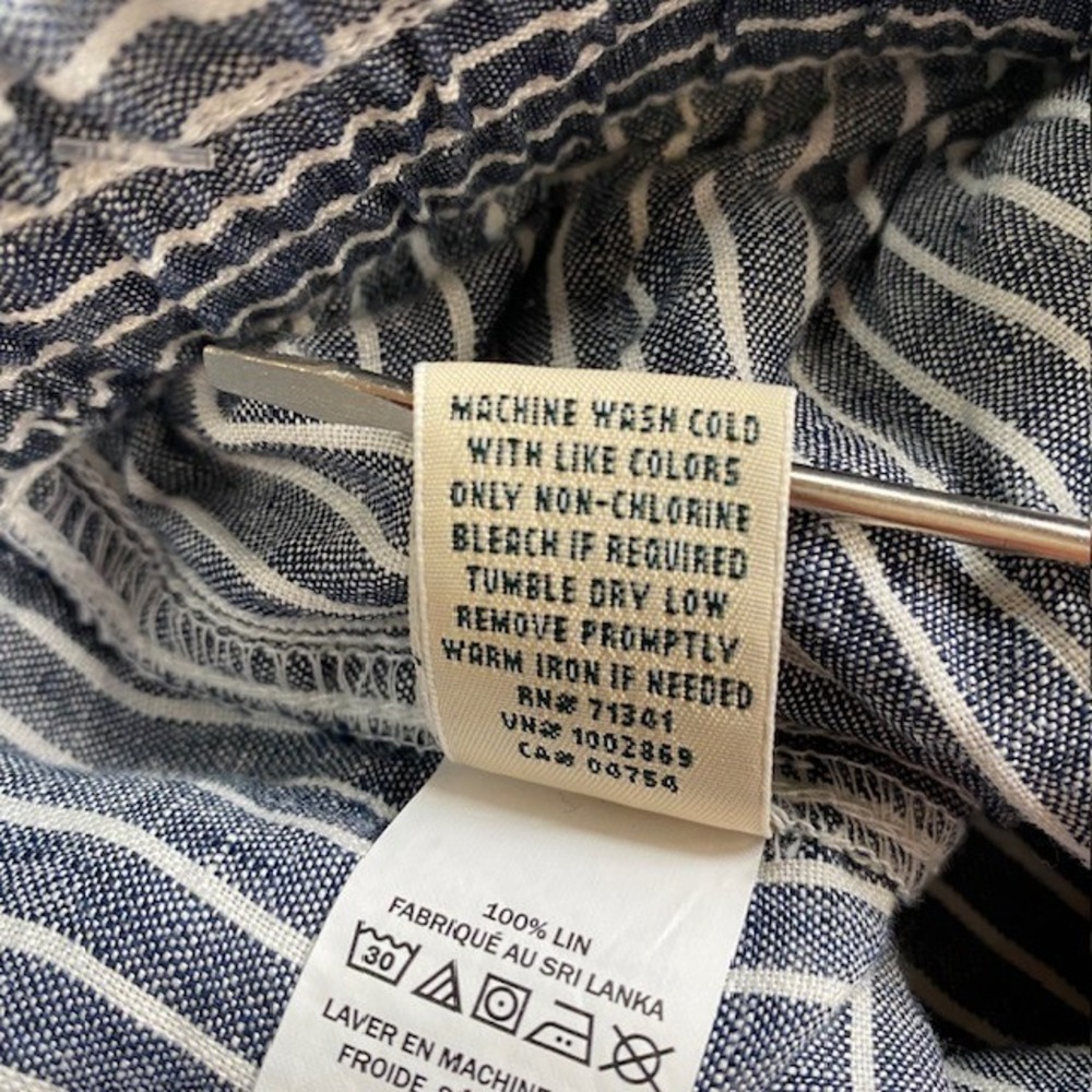 L.L.Bean Women's Linen Striped Cropped Wide Leg Pants Blue White Size 16 - Picture 9 of 9